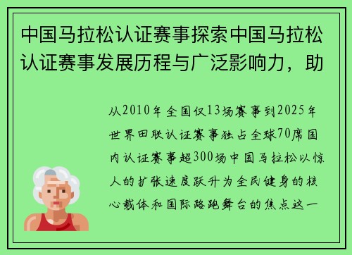 中国马拉松认证赛事探索中国马拉松认证赛事发展历程与广泛影响力，助力健康中国战略全面实施